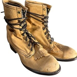 Vintage Tan Leather Lace-Up Ankle Boots Size 11 1/2